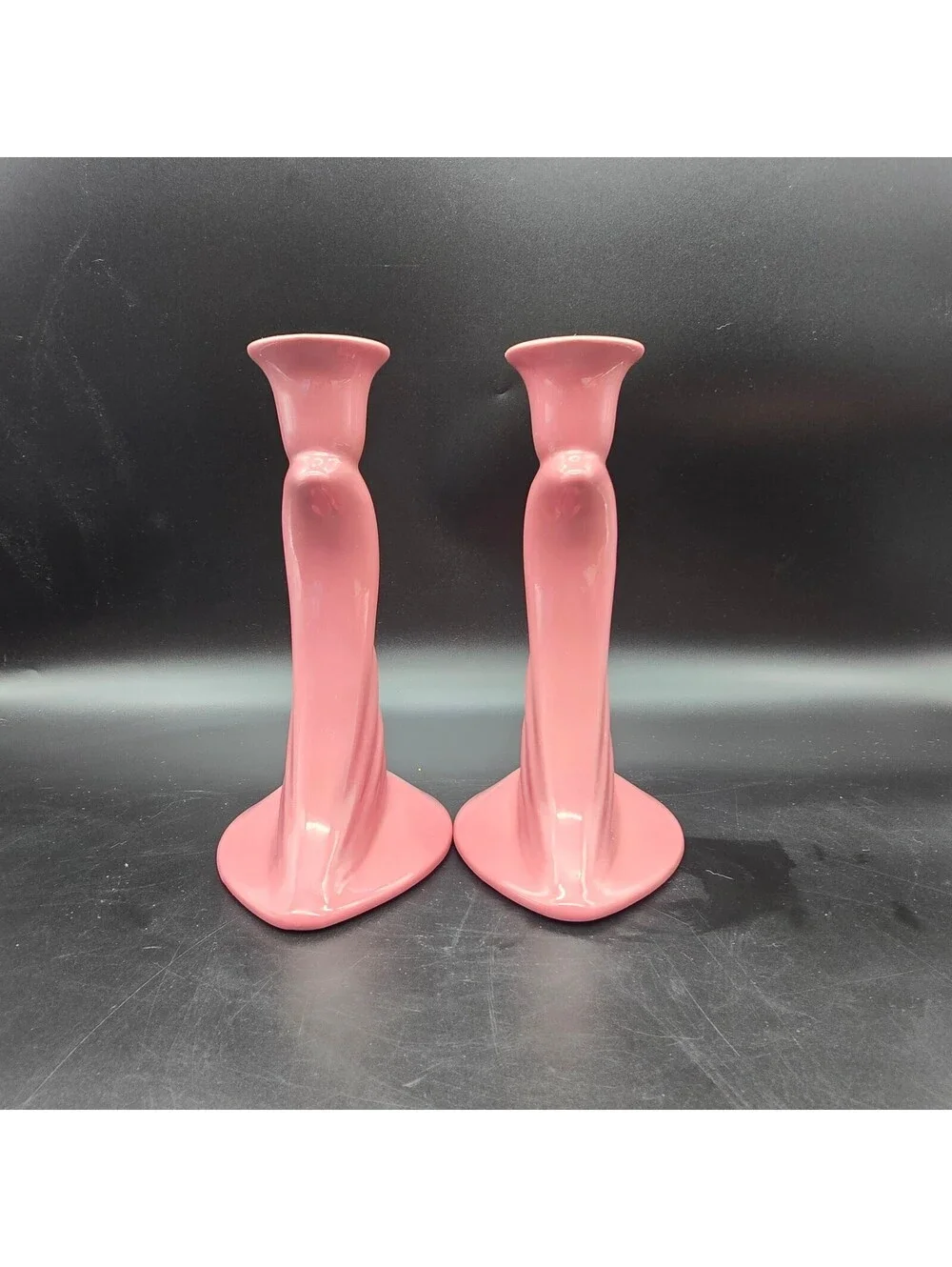 Vintage 1992 Royal Haeger Mauve Pink Ceramic Swirl Candlestick Holders #422